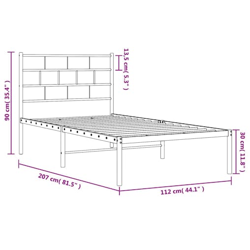 NNEVL Metal Bed Frame with Headboard White 107x203 cm