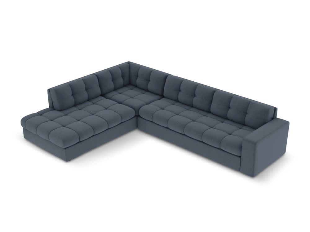 JUSTIN - Canapé d'angle 5 places en tissu structuré bleu foncé