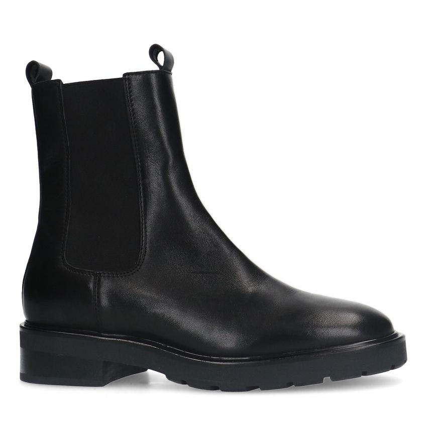 Manfield Zwarte leren chelsea boots