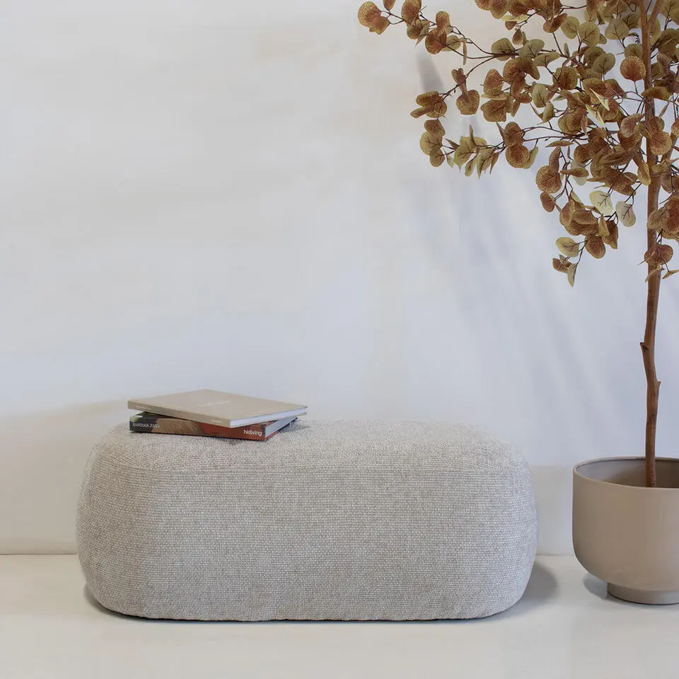 Poef Beige Stof - Zithoogte 38cm - 100x50x38cm - Sarah