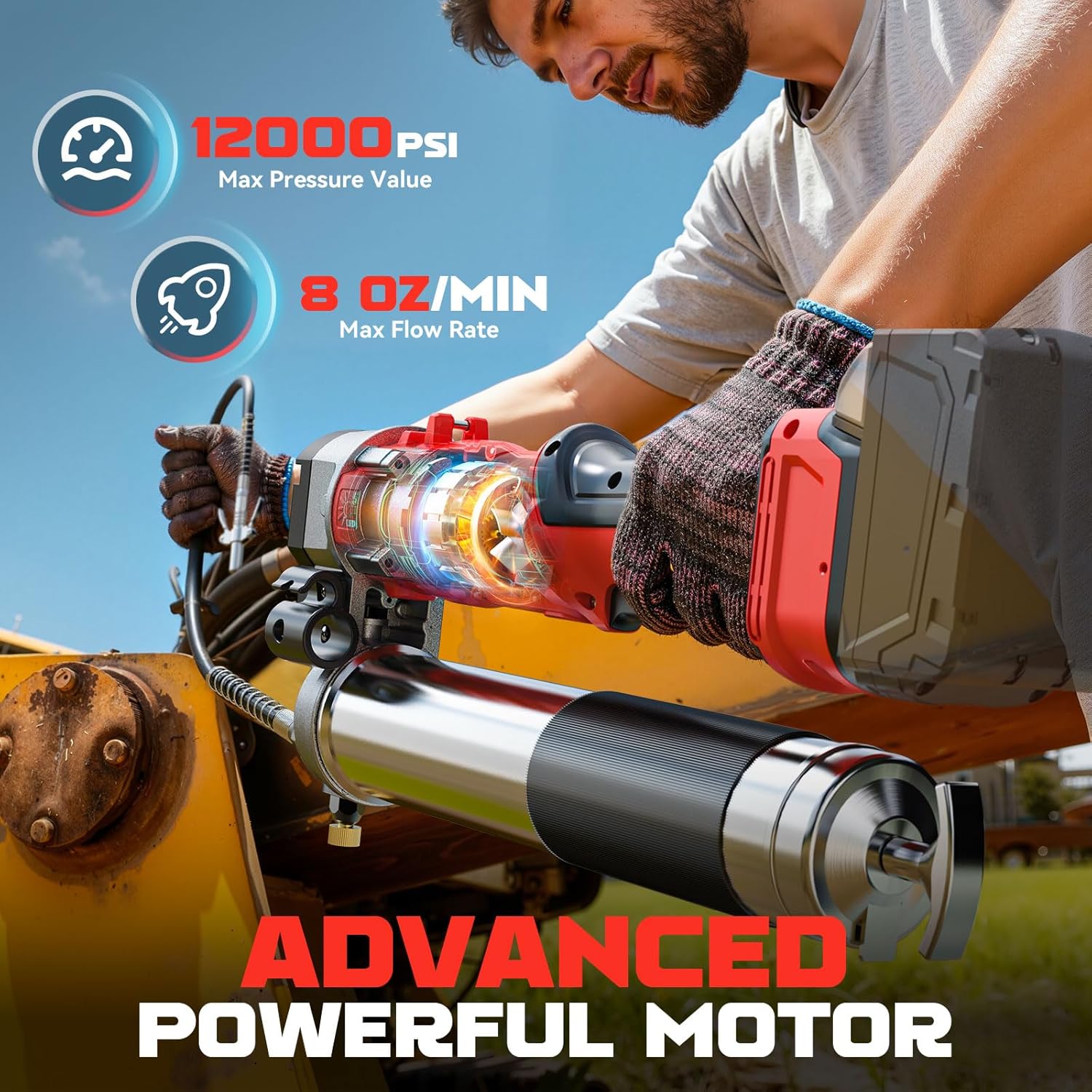 DIYtoolifz Cordless Grease Gun Compatible with Milwaukee 18V Battery, 12000PSI High-Pressure with 2-in-1 Rotating Handle, 39.4 Hose & 4 Couplers for Bulk & Cartridge Grease (Tool Only)