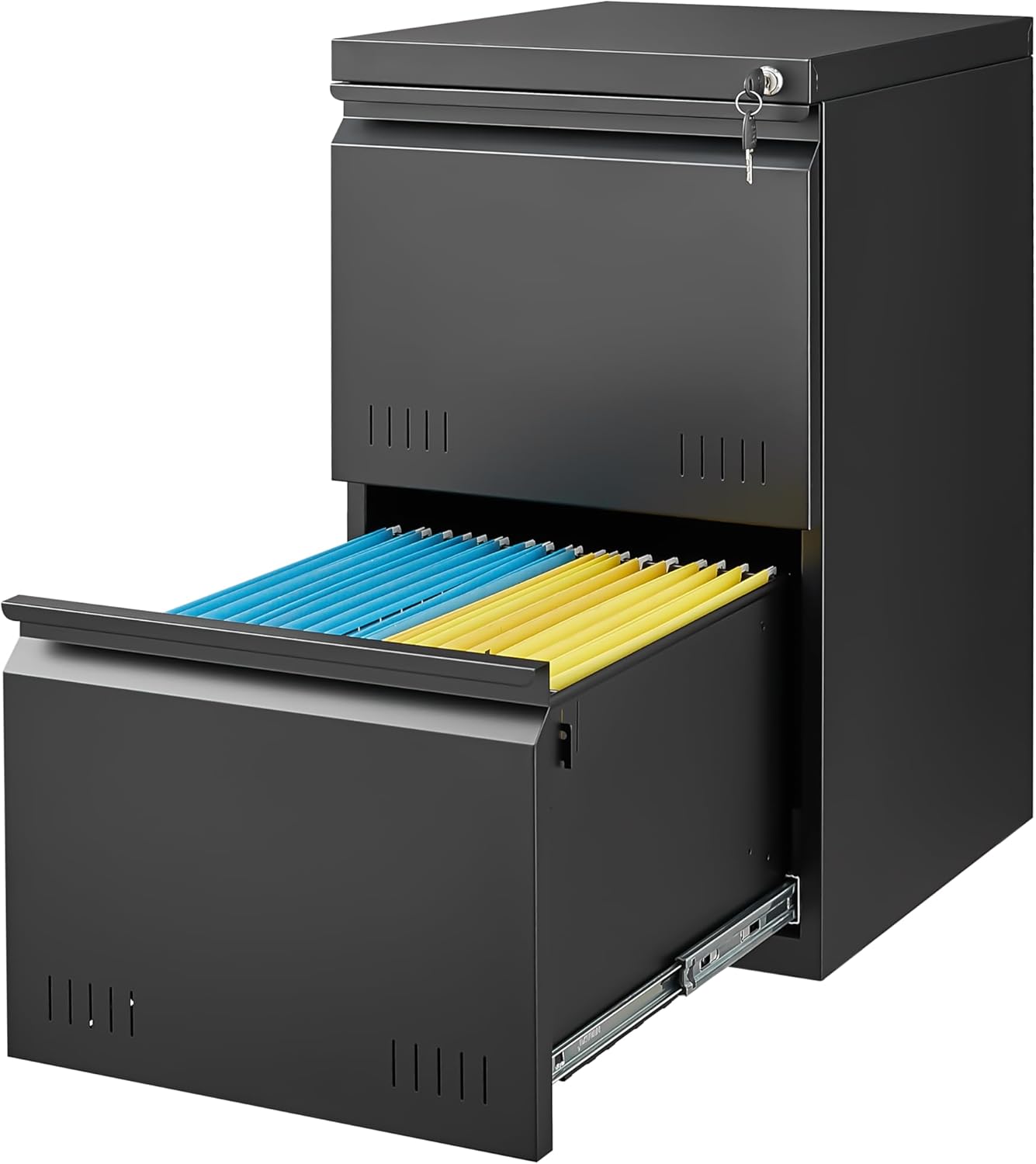 Guizeeopo 2 Drawer File Cabinet with Lock, Vertical File Cabinets for Home Office, Printer Stand, Heavy Duty Steel Office Storage Cabinet for Letter/Legal/A4, Assembly Required(Black)