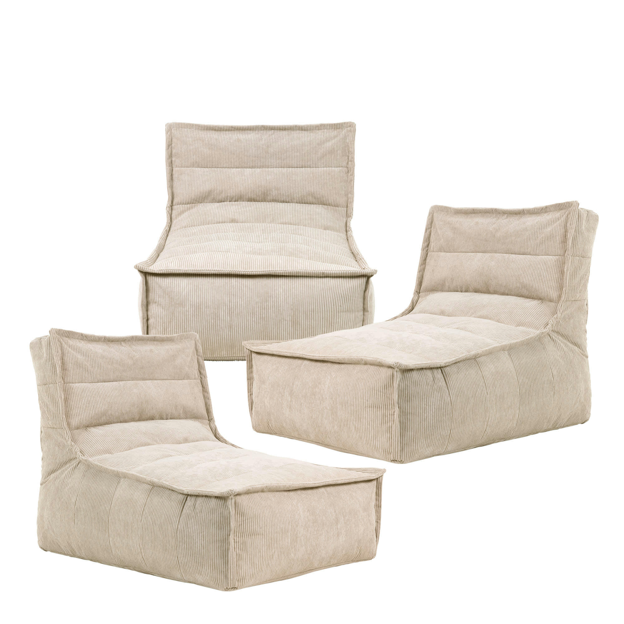 OTTO - Pouf modulable sofa velours côtelé, 3 pièces, beige