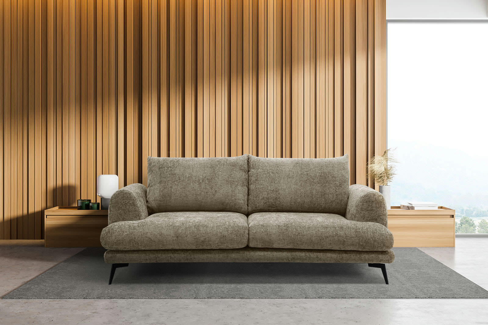 ADRIA - Canapé droit 3 places tissu beige foncé