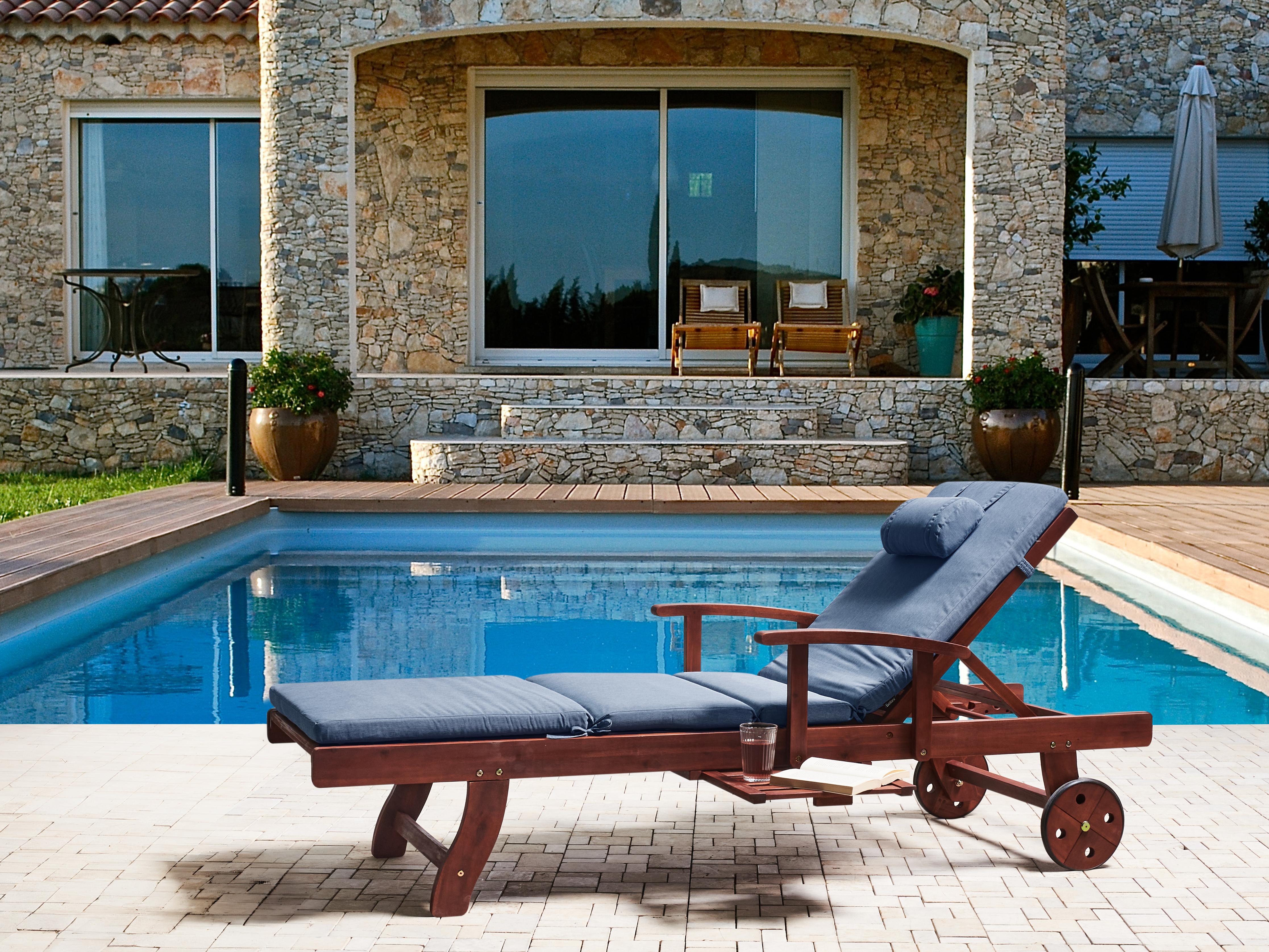 Sun Lounger with Cushion TOSCANA PREMIUM Reclining Acacia Wood Blue