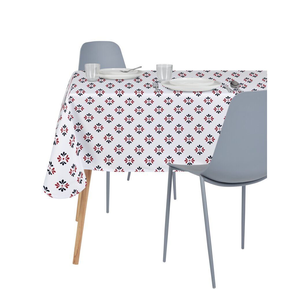 Nappe rectangulaire tissu Dakar motif fleur rouge et blanc 140x250cm