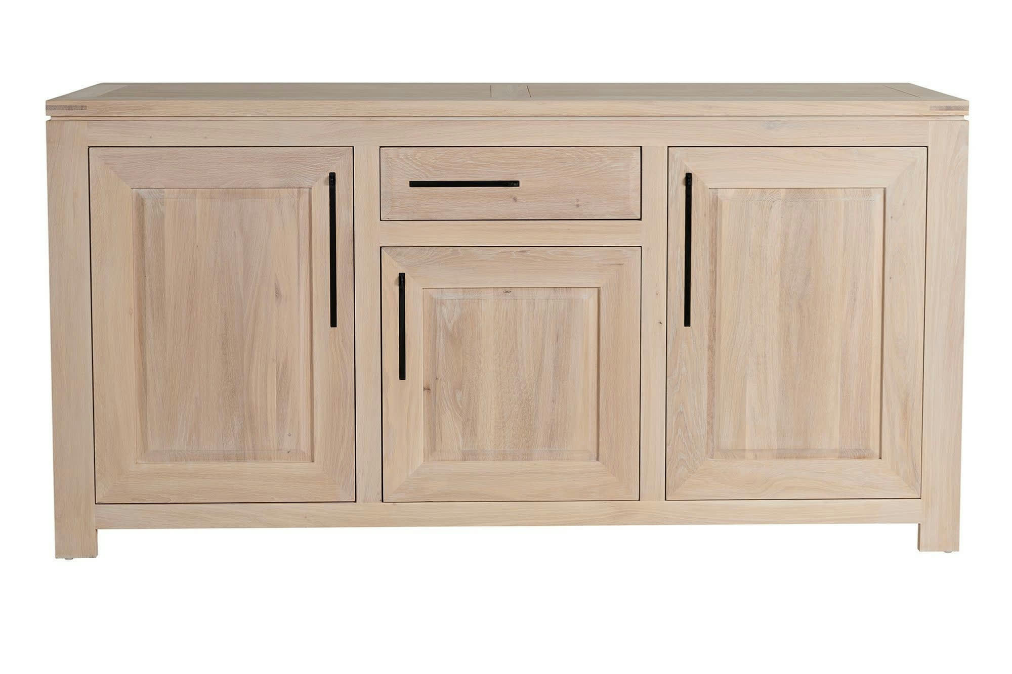 BOSTON - Buffet bas moderne en chêne blanchi 3 portes 1 tiroir
