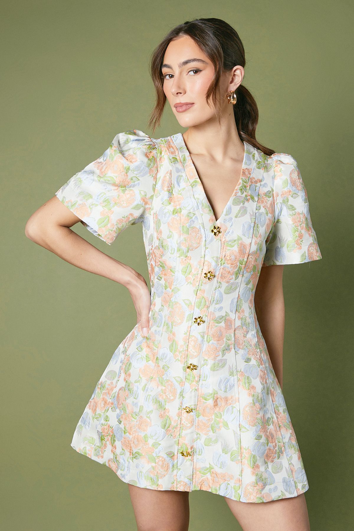 Coast Floral Jacquard Button Through Mini Dress