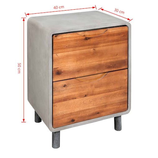 NNEVL Nightstand Concrete Solid Acacia Wood 40x30x50 cm