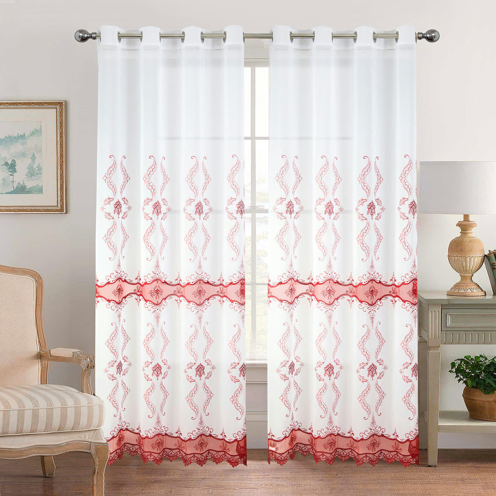 - Paire de voilage au style oriental polyester rouge 140x260 cm