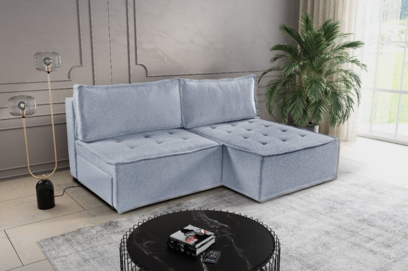 Sofa w kształcie L mini BOHOO, tkanina Raven, Jasnoszary Prawostronny