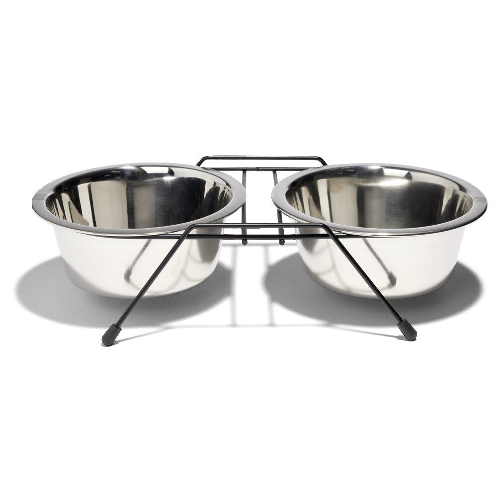 Gamelle double pour chien en inox avec support