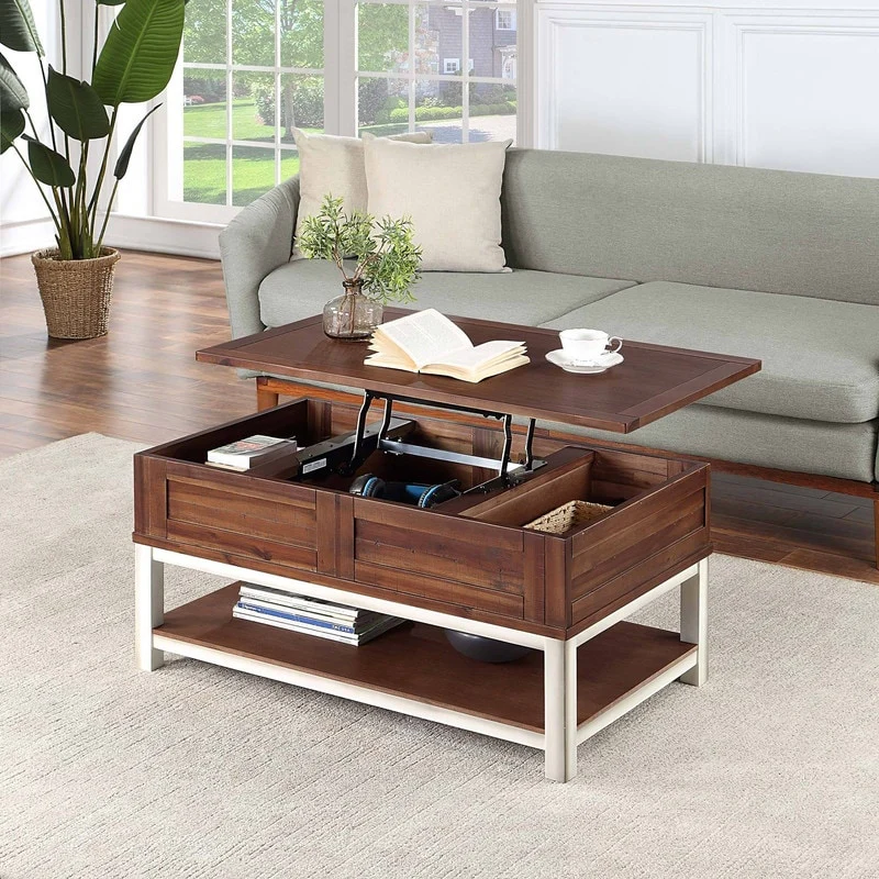 Solid Wood Lift Top Extendable with 4 Legs Wood Storage for Living Room - L37.5x W21.5x H17.5 (Up to 24)