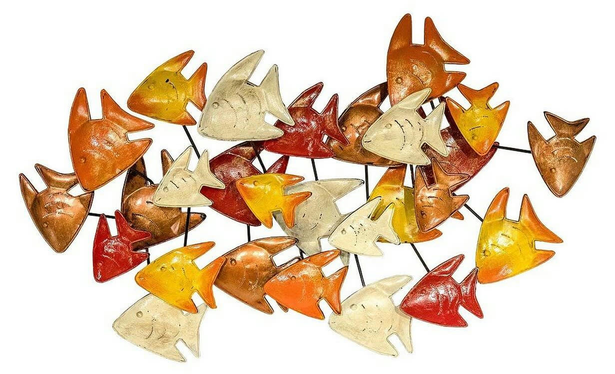 BIG-BEL - Décoration murale en métal, poissons colorés 80x45