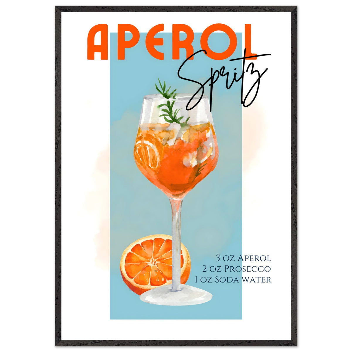 Artfulprints Poster met Lijst Aperol Spritz - Blue  - 70x100 cm - Blauw