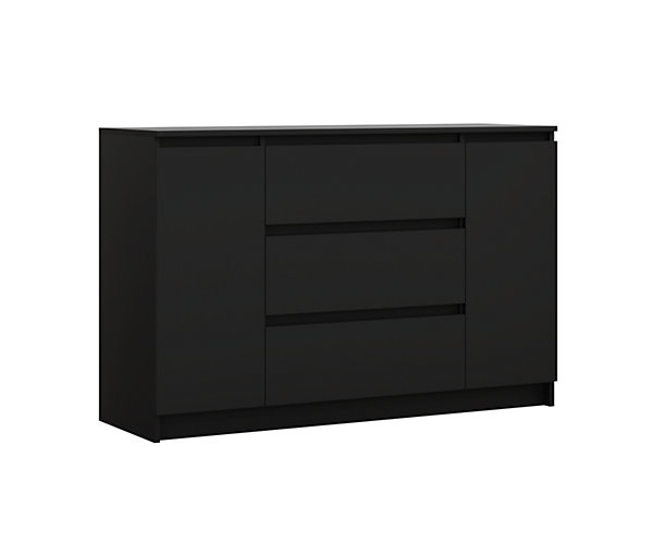 Commode, noir mat, 120 x 39 x 78 cm, 2 portes, 3 tiroirs