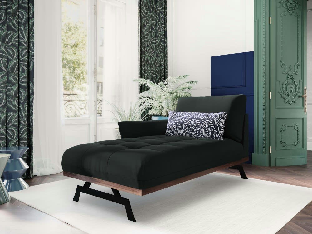 OLIVIER - Méridienne 1 place en tissu structuré noir