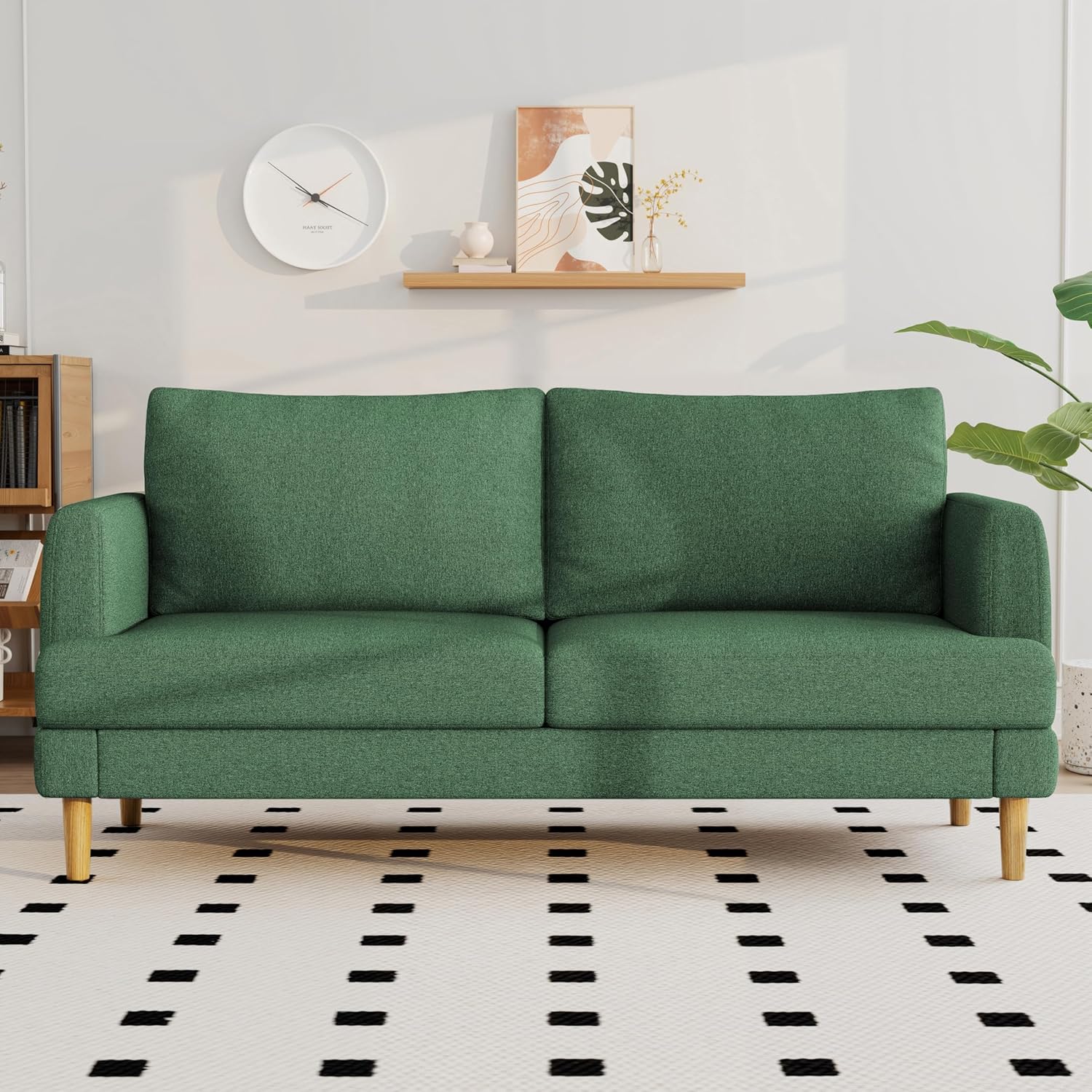 70 Modern Loveseat Sofa with USB Type-C Ports, Linen Fabric 2-Seater Deep Seat Couch, Cozy Small Couch Sofa for Living Room Bedroom Office Apartment (Green)