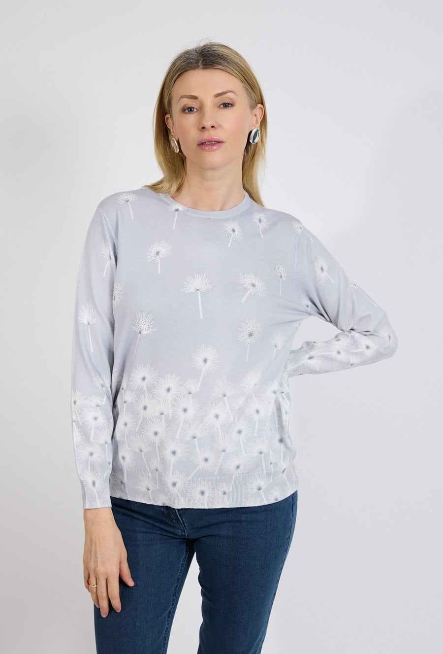 Sweter damski szary z motywem dmuchawców
