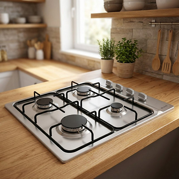BELDEKO - Plaque de cuisson gaz 4 feux Inox - 7500W - gaz de ville et bouteille - Encastrable