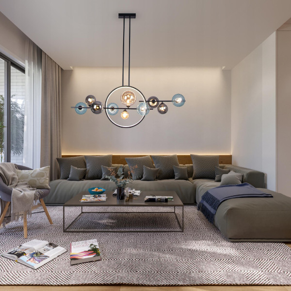 Lampa Sufitowa Wisząca Czarna 10 Kule Szklanych led Ring