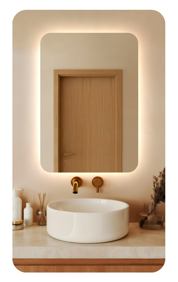 Lustro led 50x60 cm zaokrąglone rogi podświetlane ledowe   cob 480 diod/m