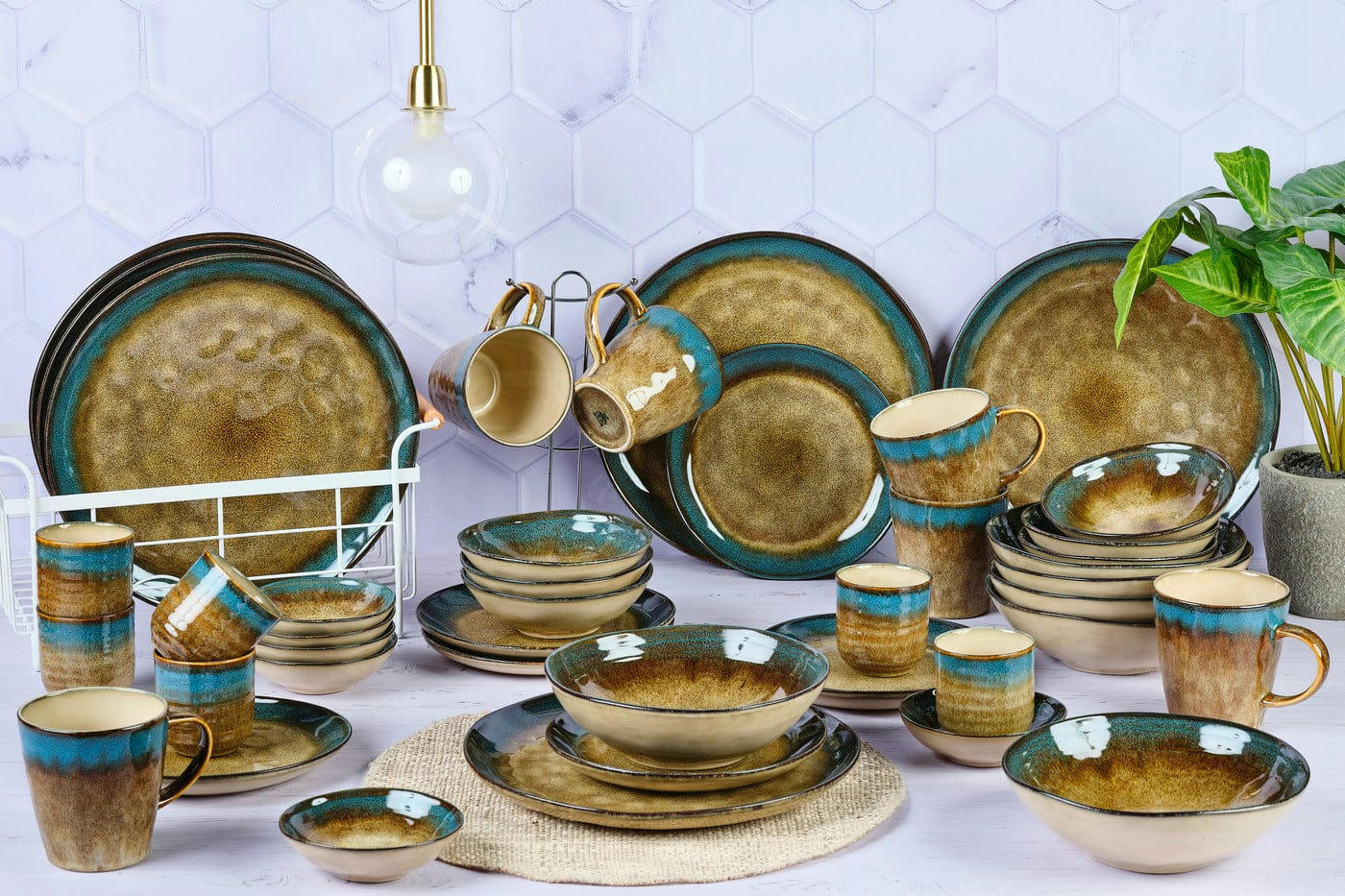 REACTIV - Set vaisselle 42 pièces en grès marron