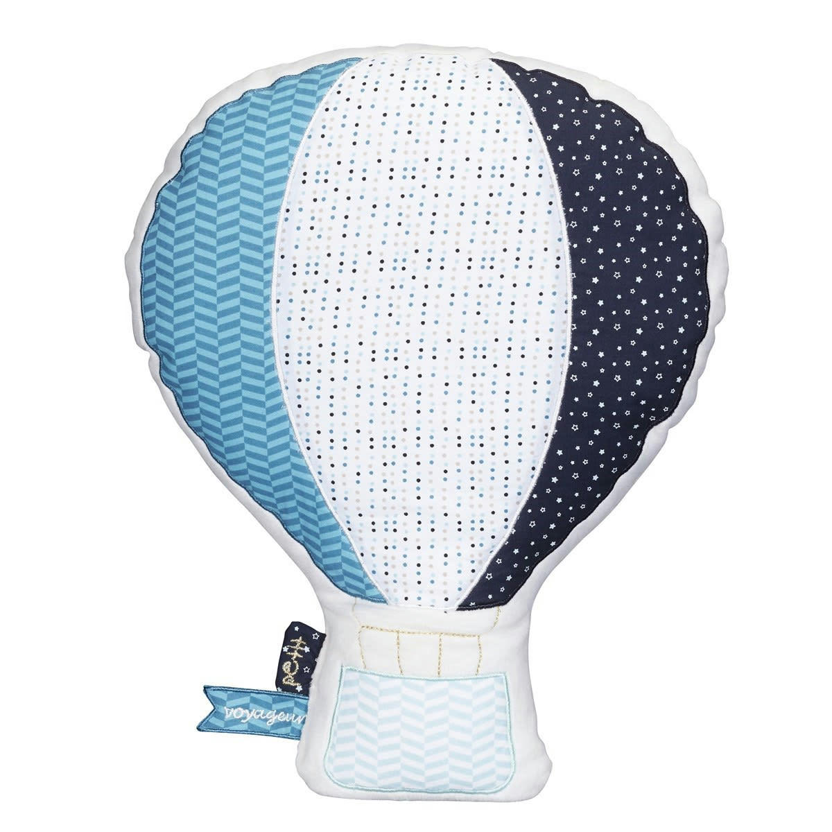 LAZARE - Coussin mongolfiere en coton bleu