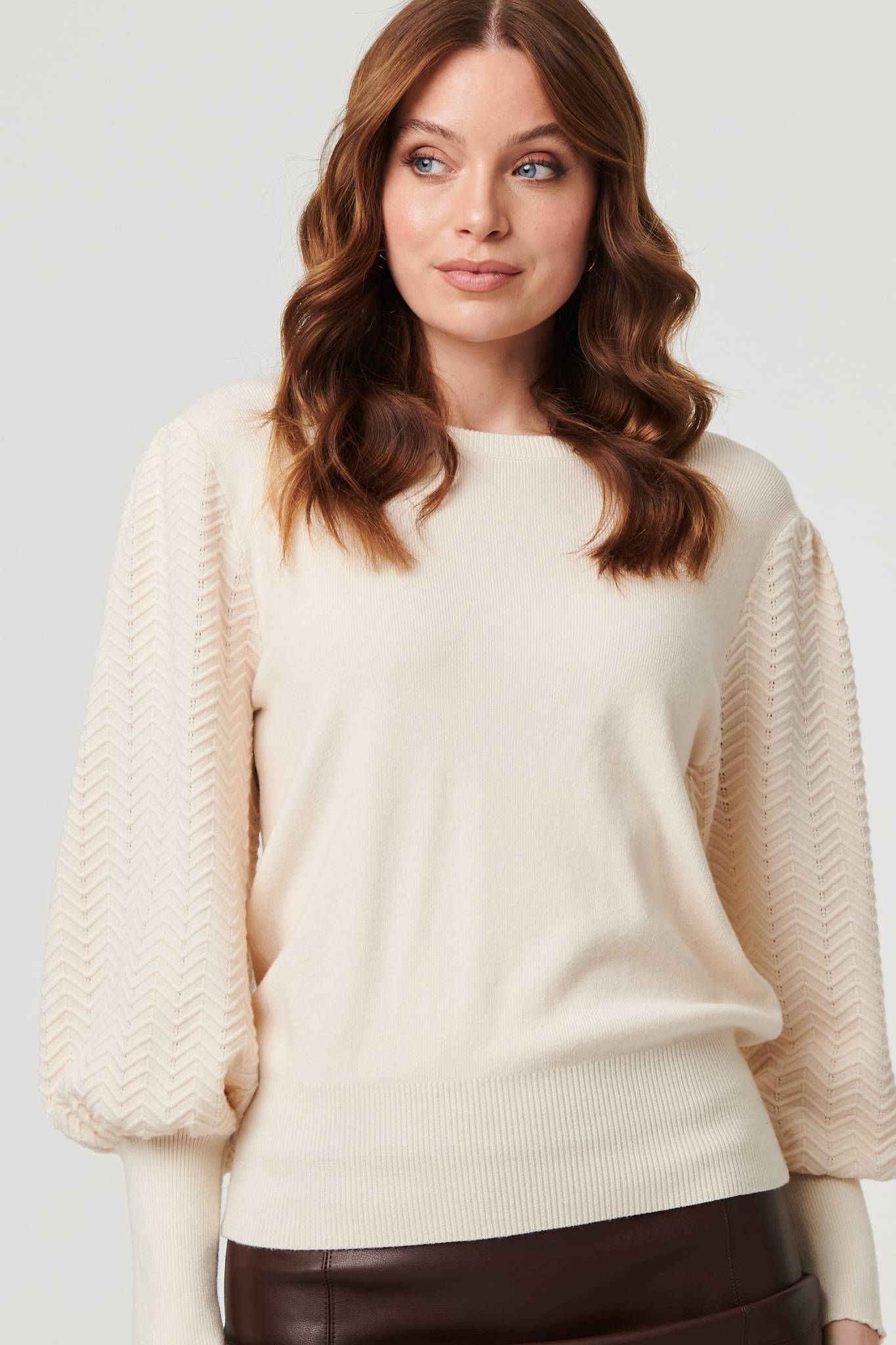 Izabel London Chevron Texture Balloon Sleeve Jumper