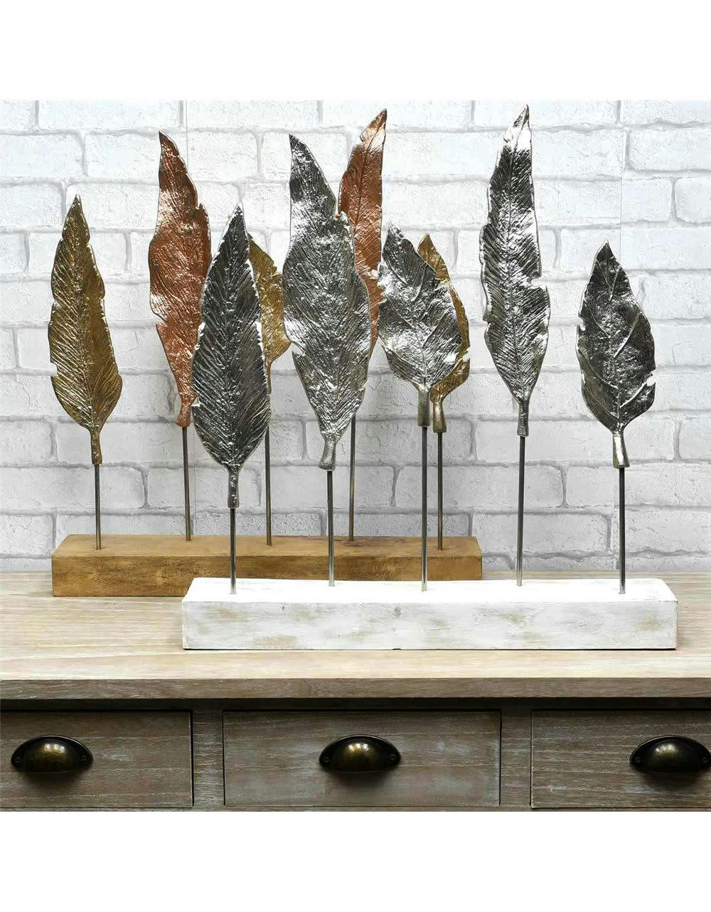 ABACHI - Feuilles en métal sur socle h 52 cm  blanc 50x8x52 cm