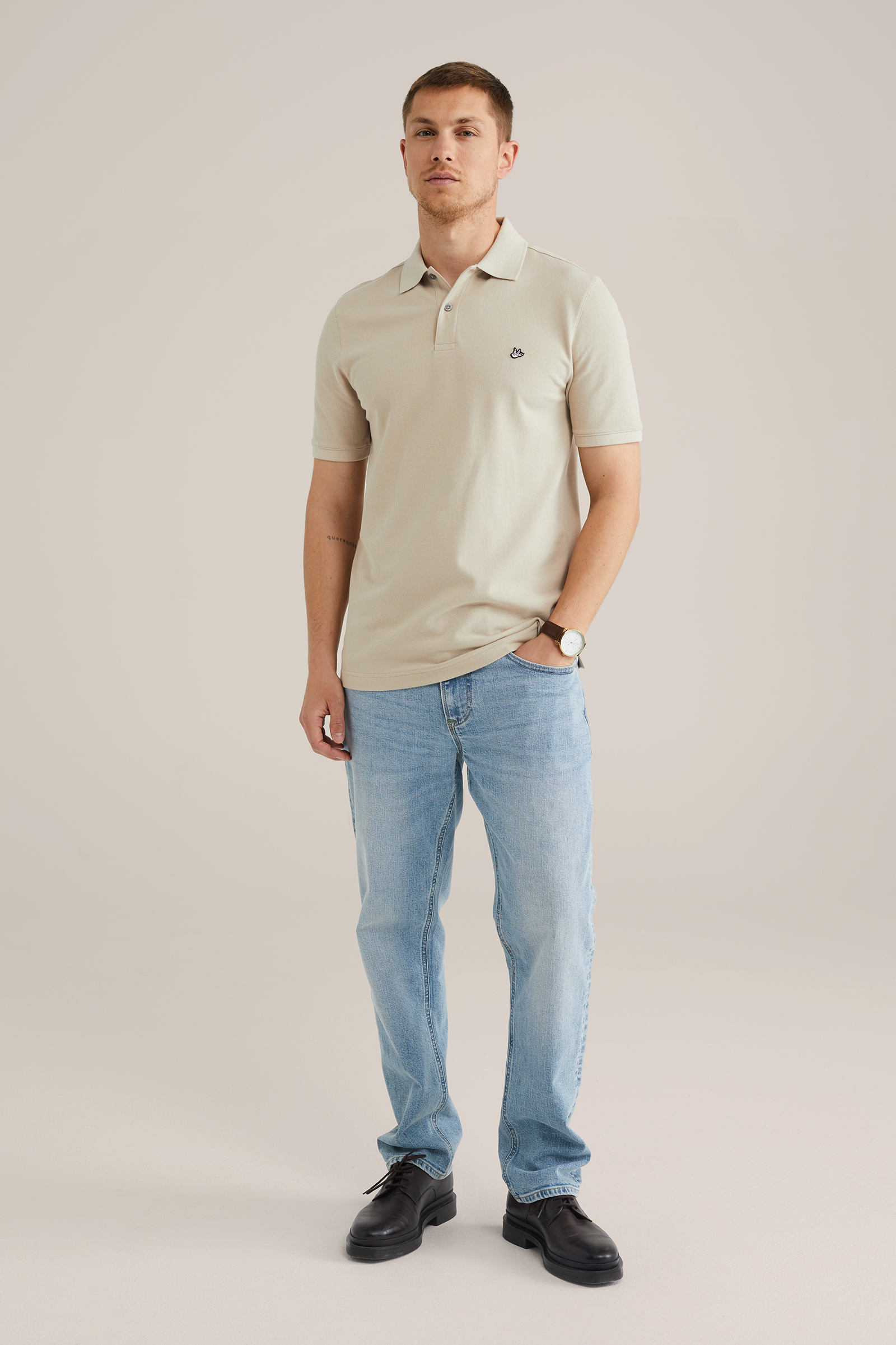 Heren Slim fit polo met structuur en embroidery