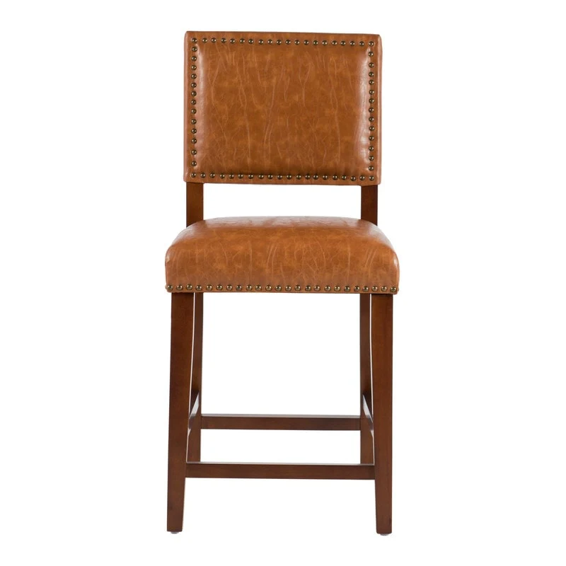 Linon Amaravati Faux Leather Caramel Counter Stool