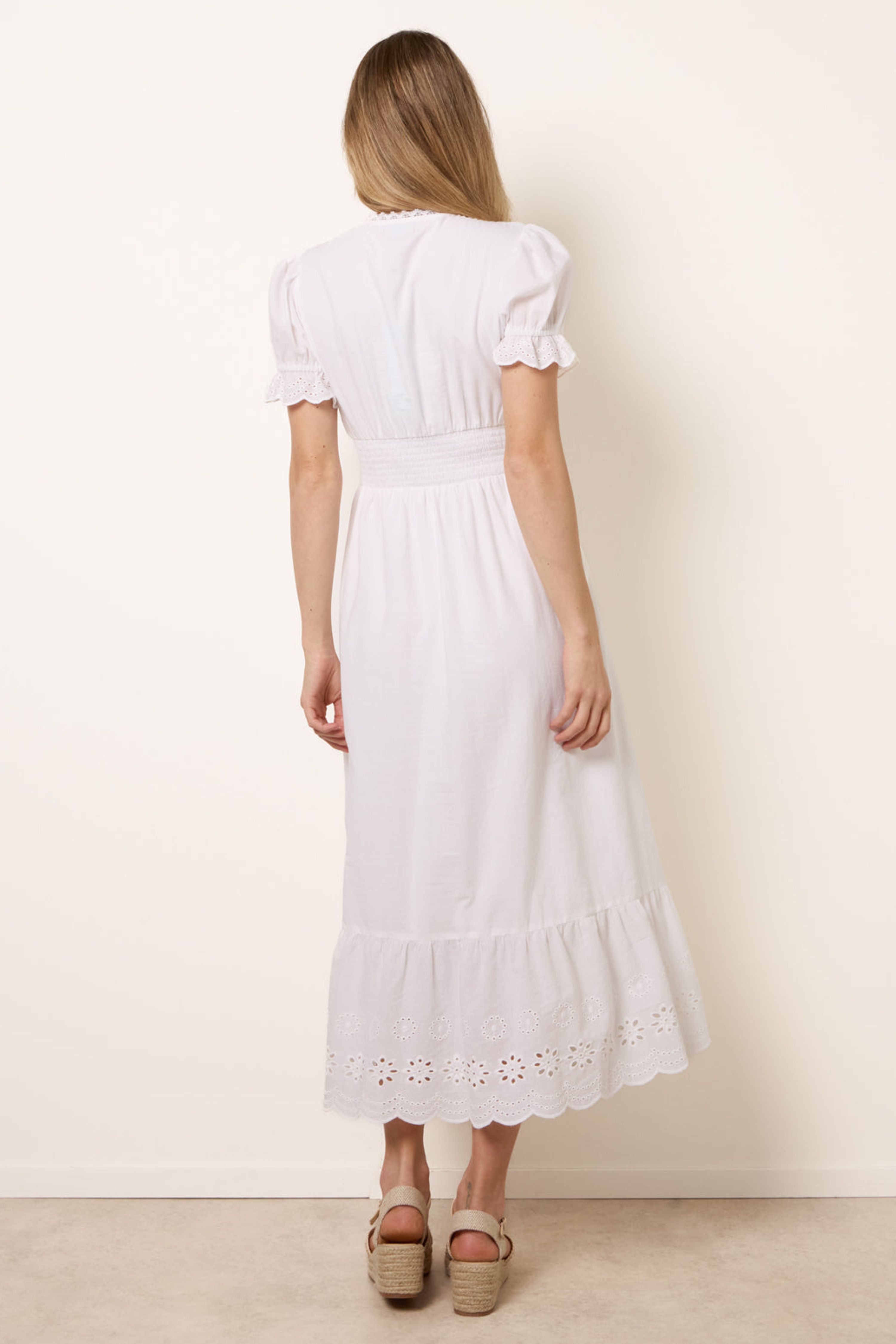 Blue Vanilla Ivory Embroidery Detail V-Neck Dress