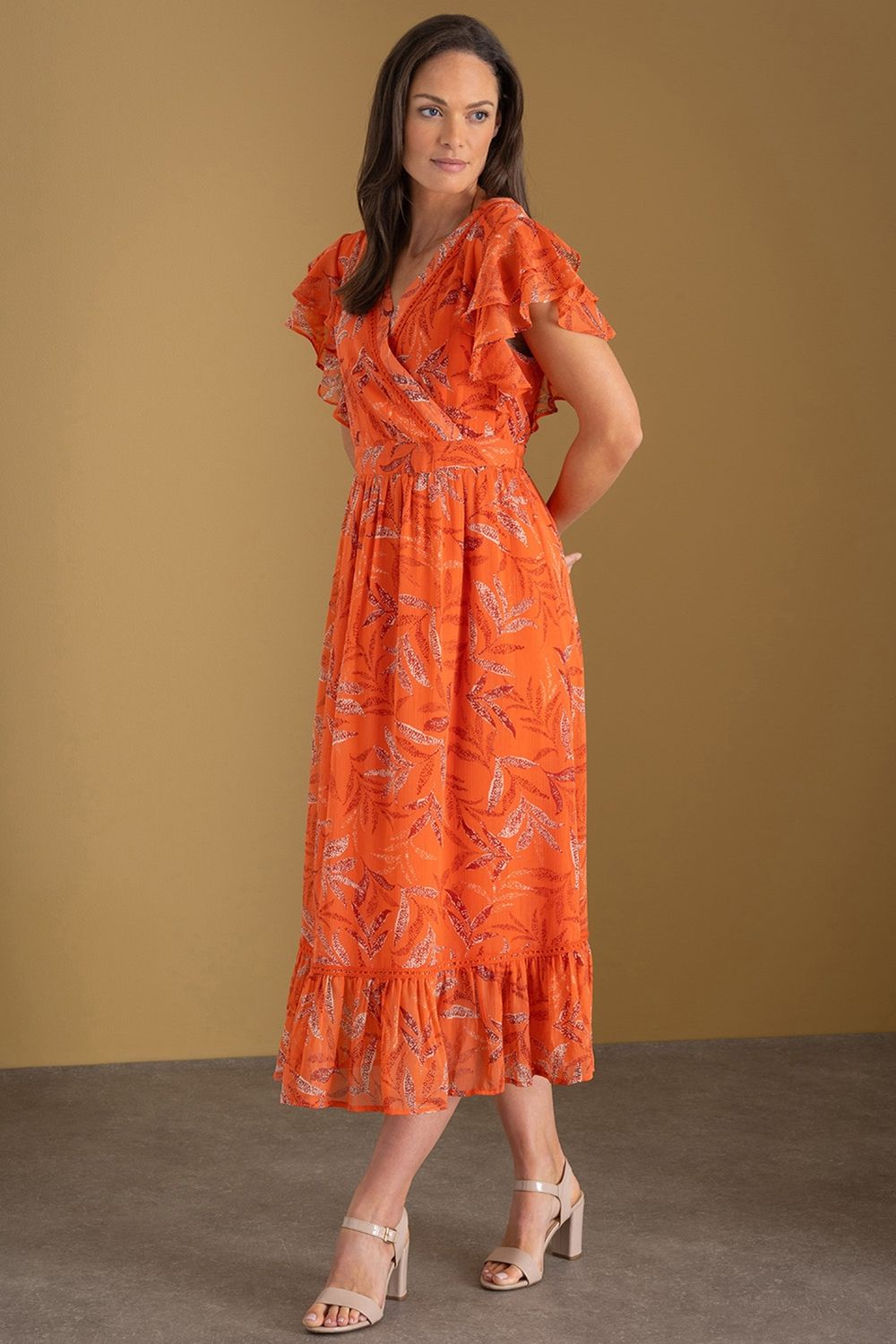 Klass. Printed Wrap Top Midi Dress