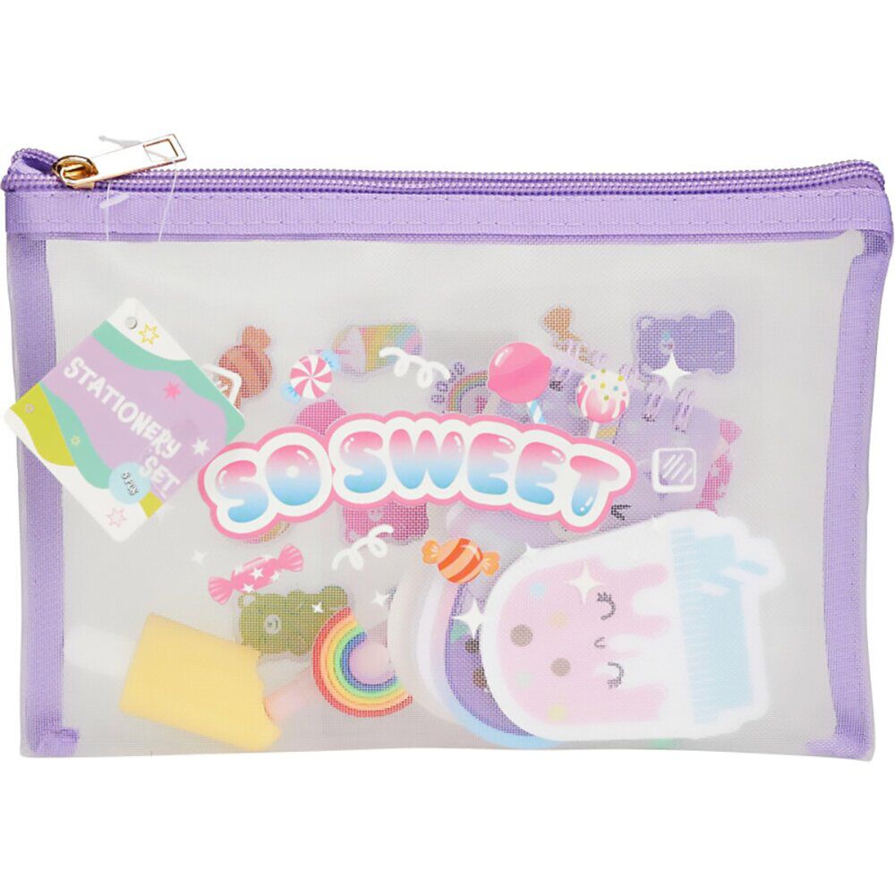Trousse papeterie enfant fantaisie pastel 8 accessoires (2 modèles)