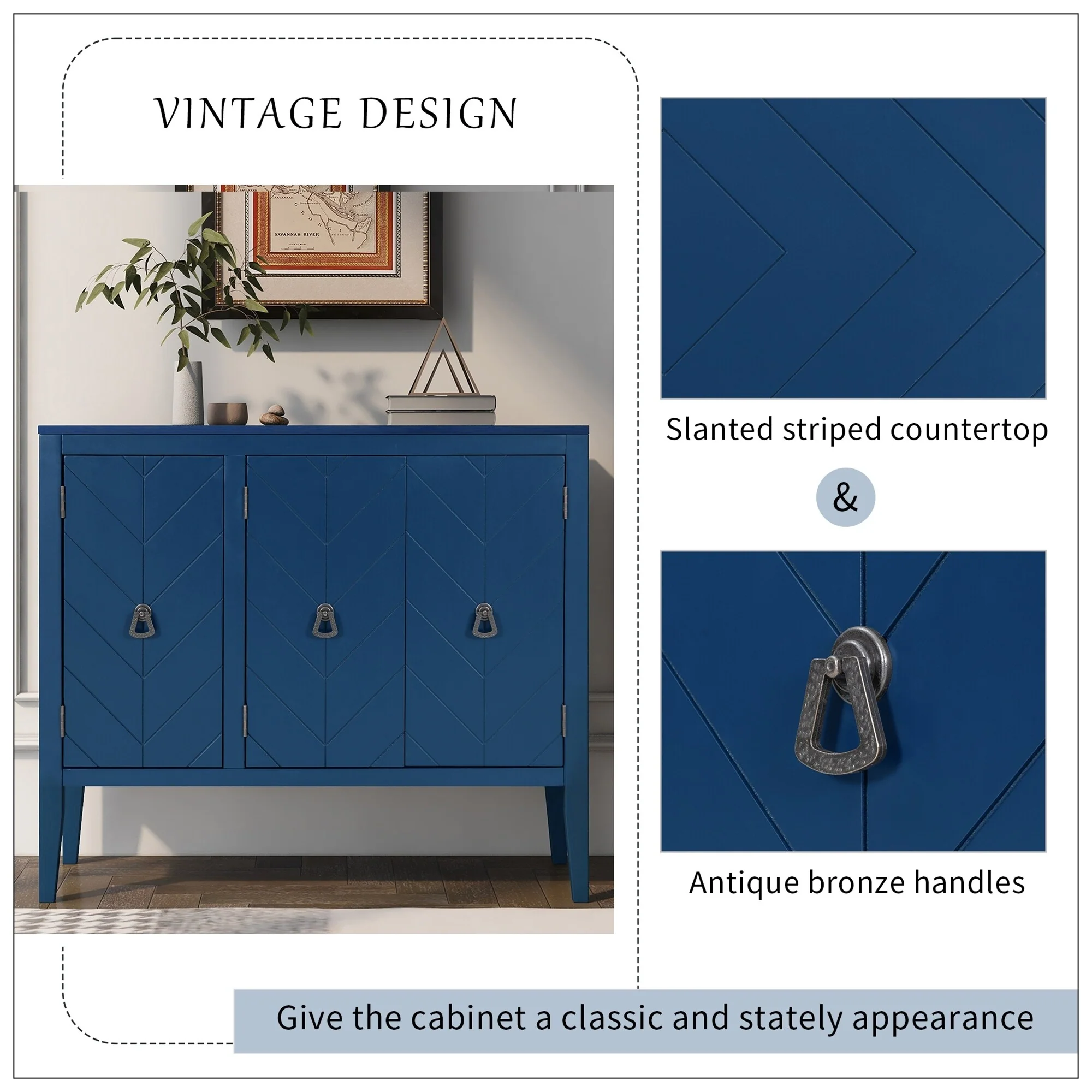 Adjustable Shelf Storage Sideboard with 3 Retro Metal Handles