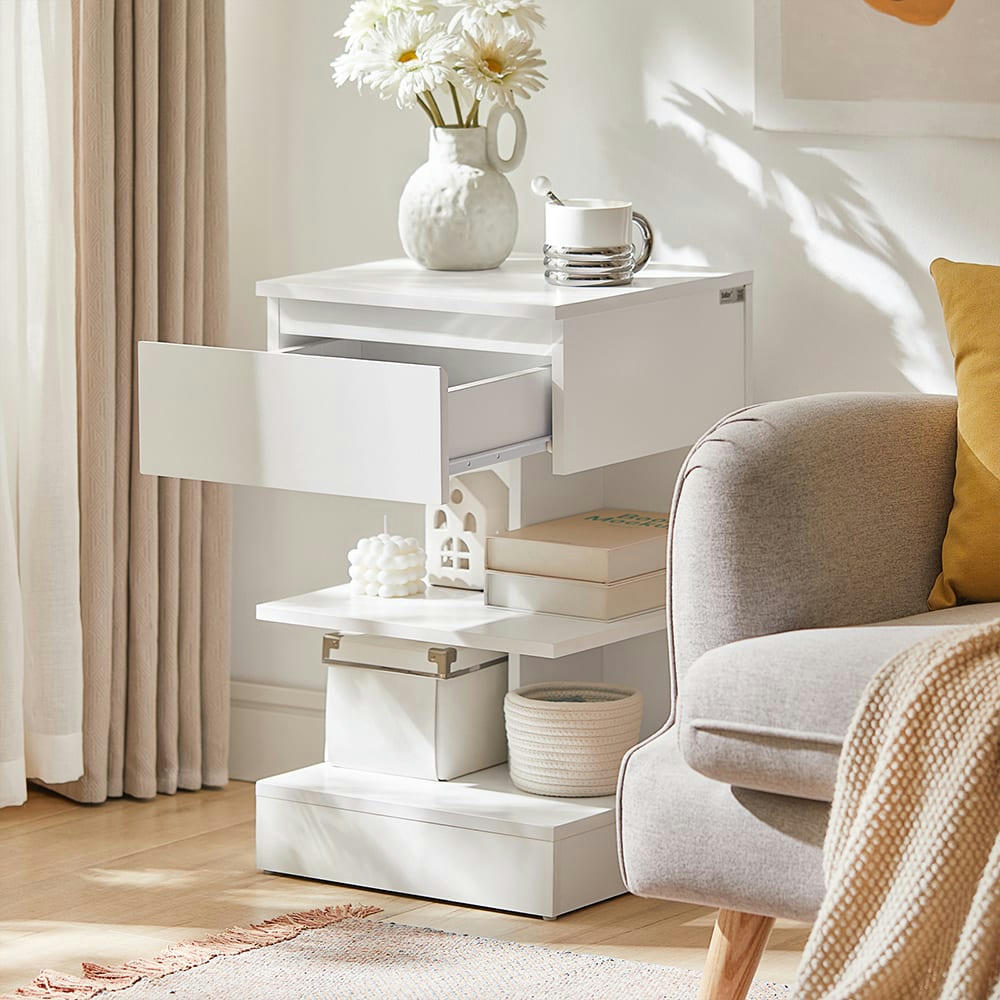 - Table de chevet 1 tiroir en aggloméré blanc