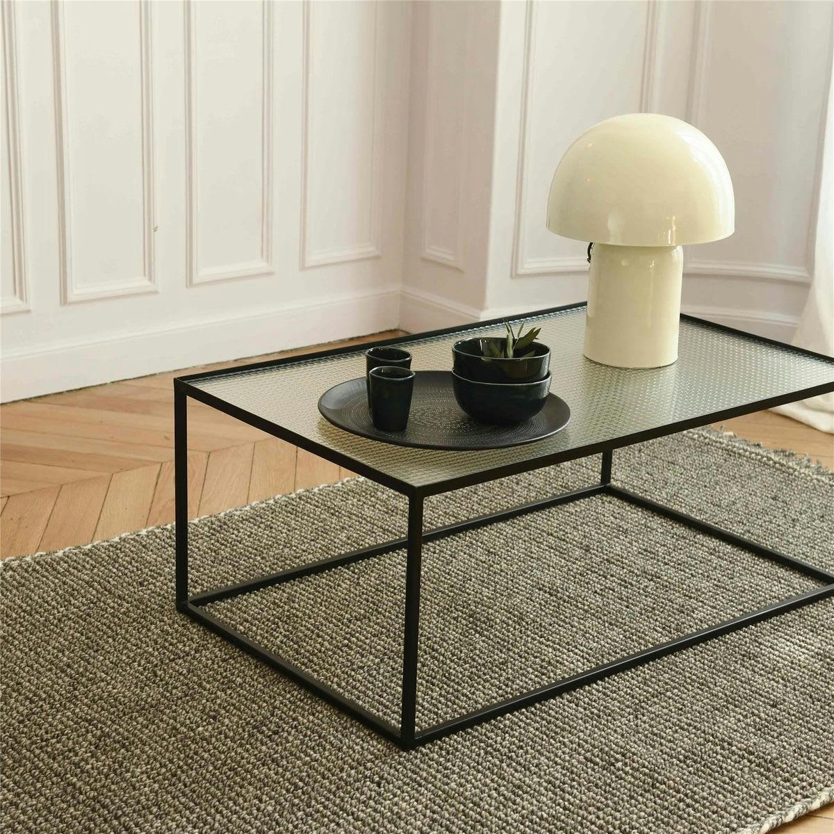 - Tapis rectangulaire laine tressée