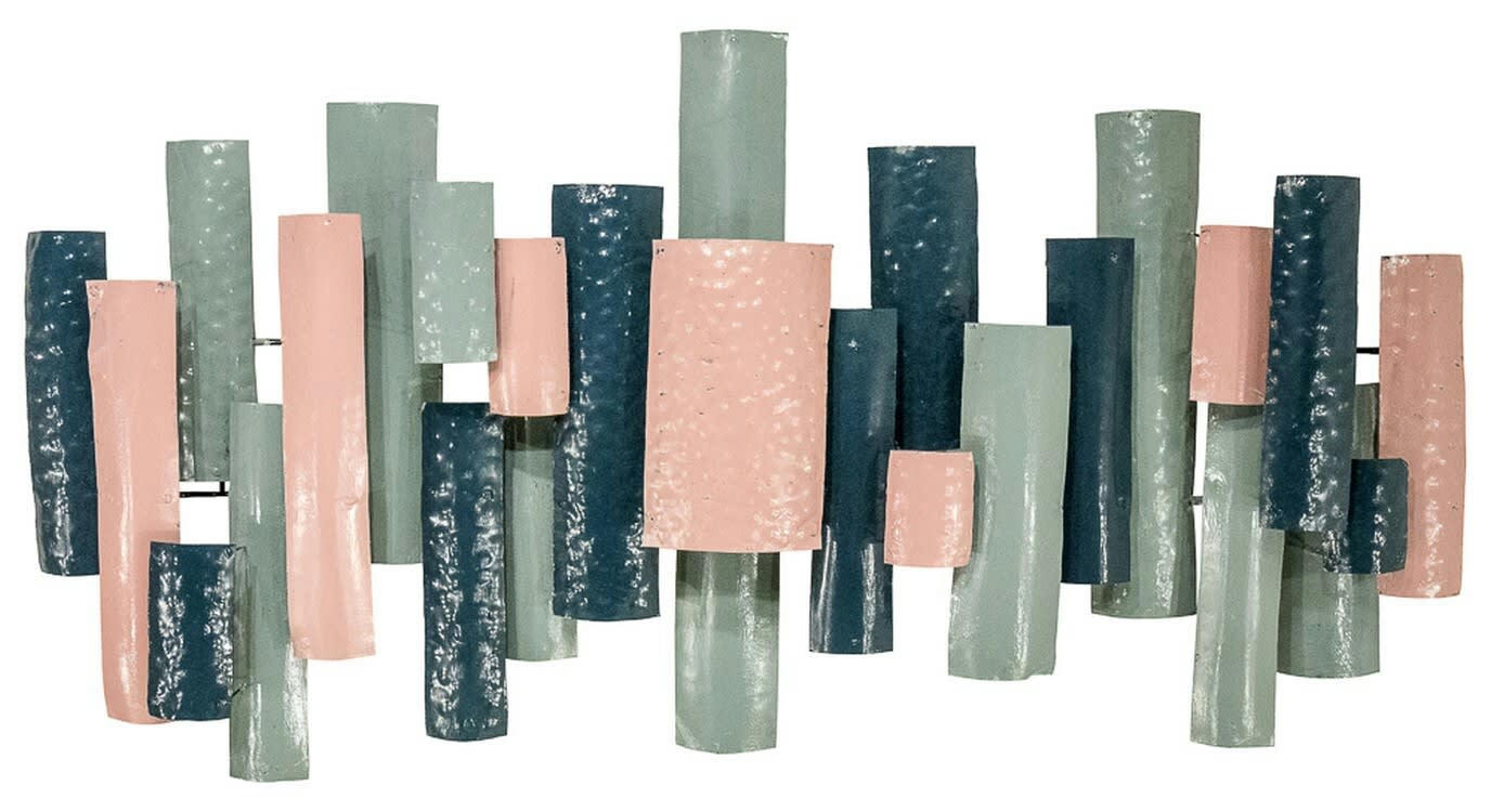 BIG-BEL - Décoration murale en métal, bamboo épais rose bleu gris 105x55