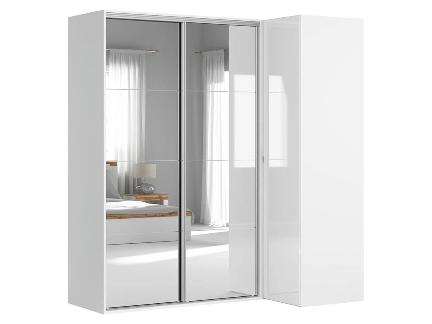 Szafa modułowa Flex 220x116 cm narożnaz lustrem biały połysk