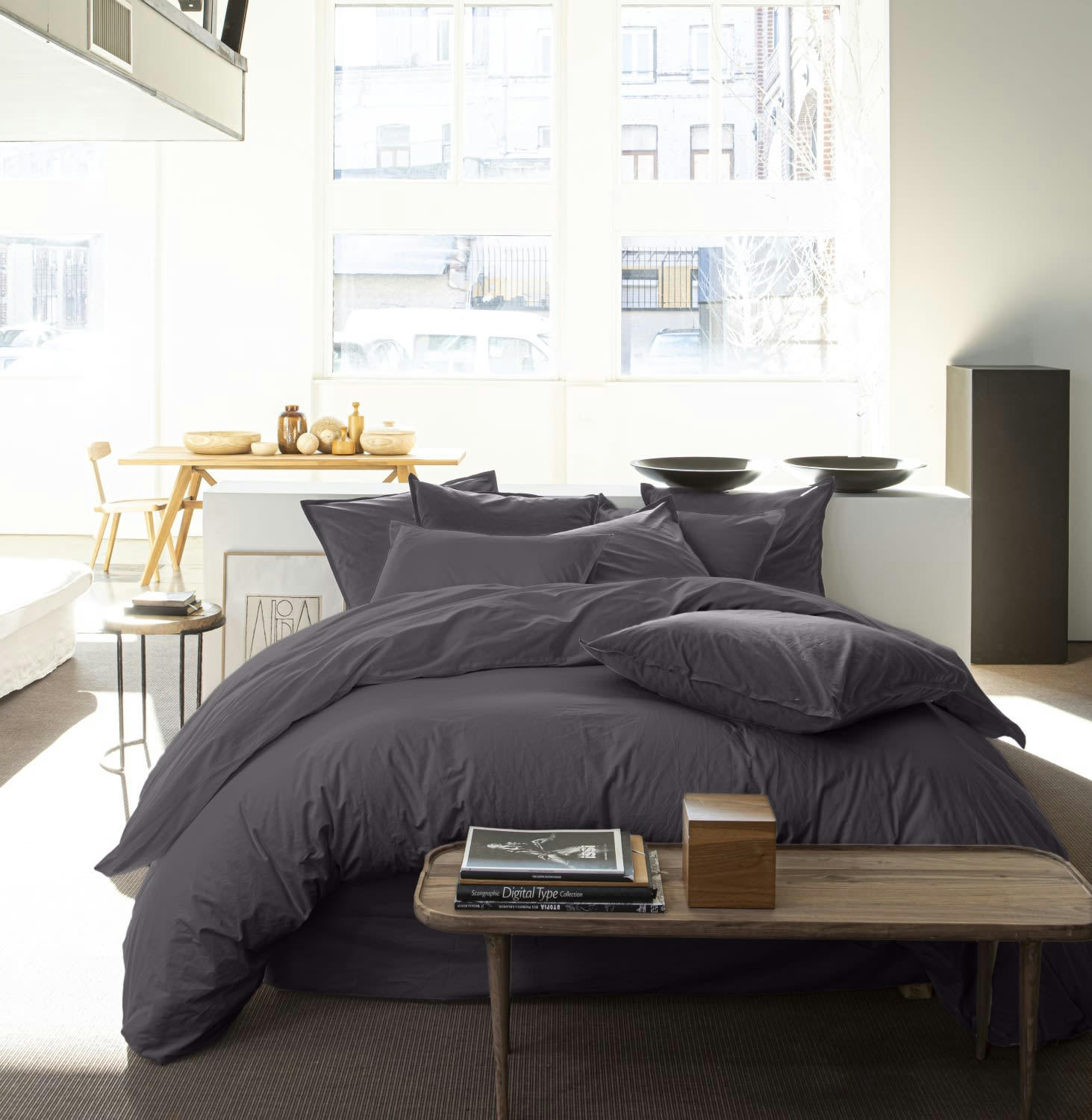 GRIS - Housse de couette percale de coton gris 240x260 cm