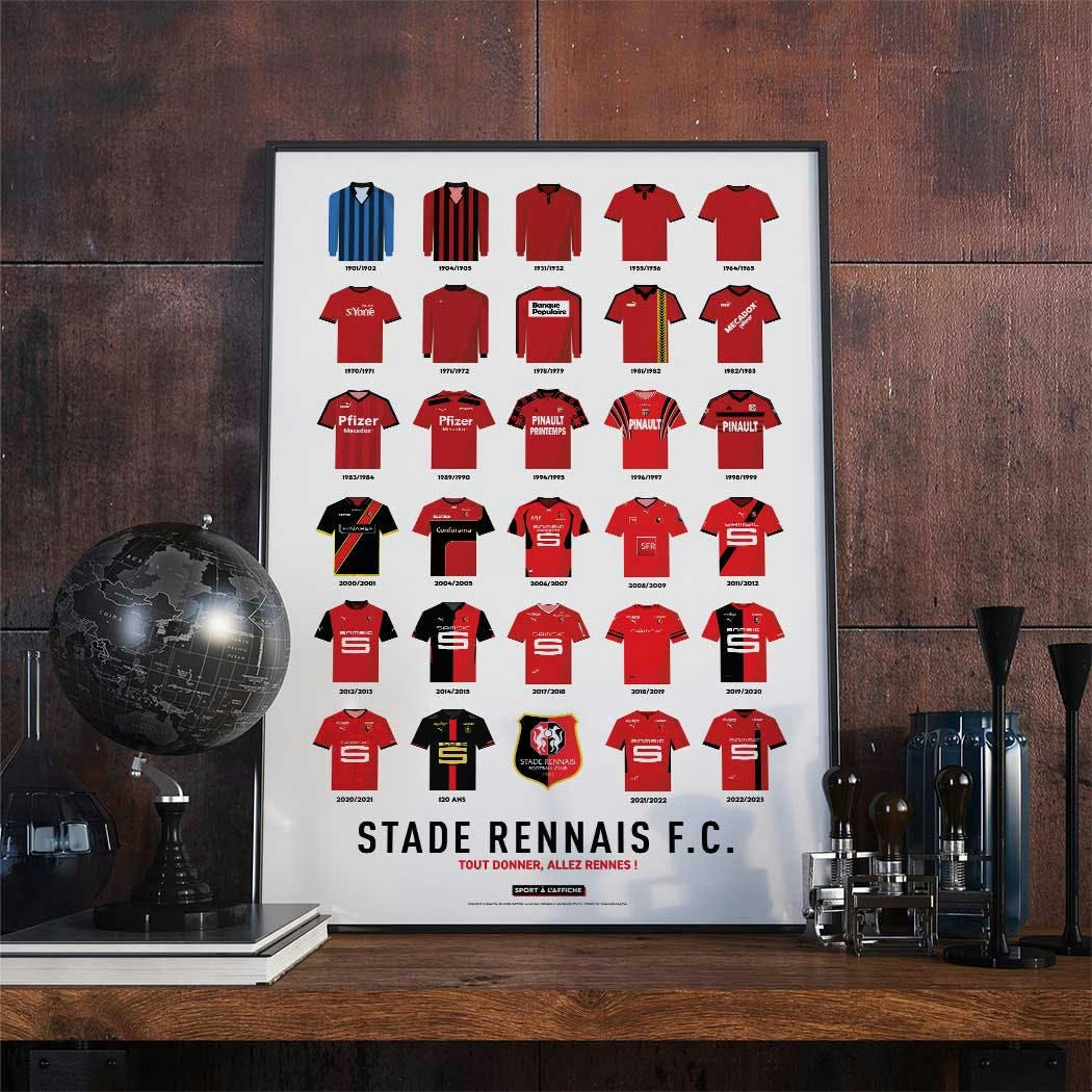 FOOT - Affiche Foot - Stade Rennais FC Maillots Historiques 30x40cm