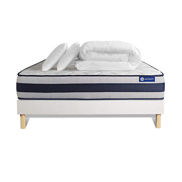 Pack sommier kit matelasLatex et mémoire de forme avec couette et oreillers
