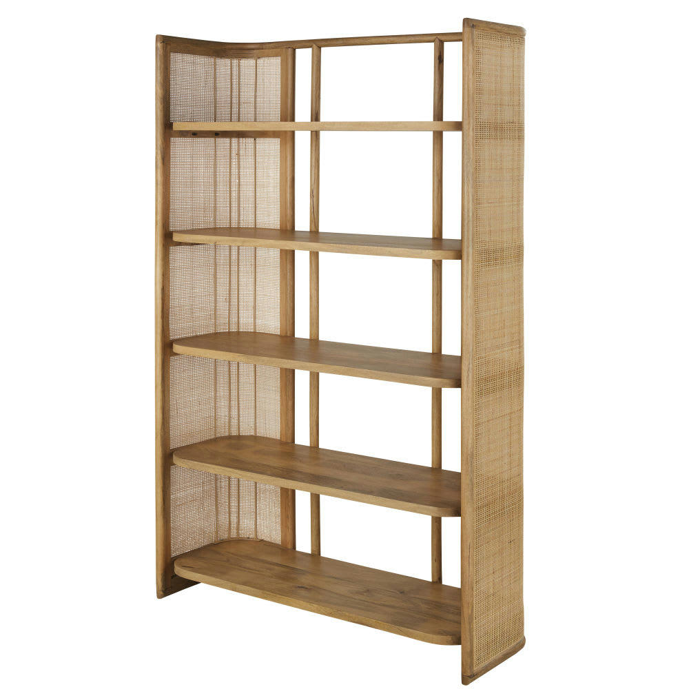 Viro - Etagère en bois de manguier massif, fibre végétale et métal ivoire