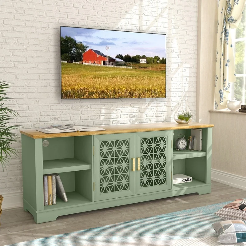 70 in. Decorative Floral Door TV Stand for Tvs up to 82 in.