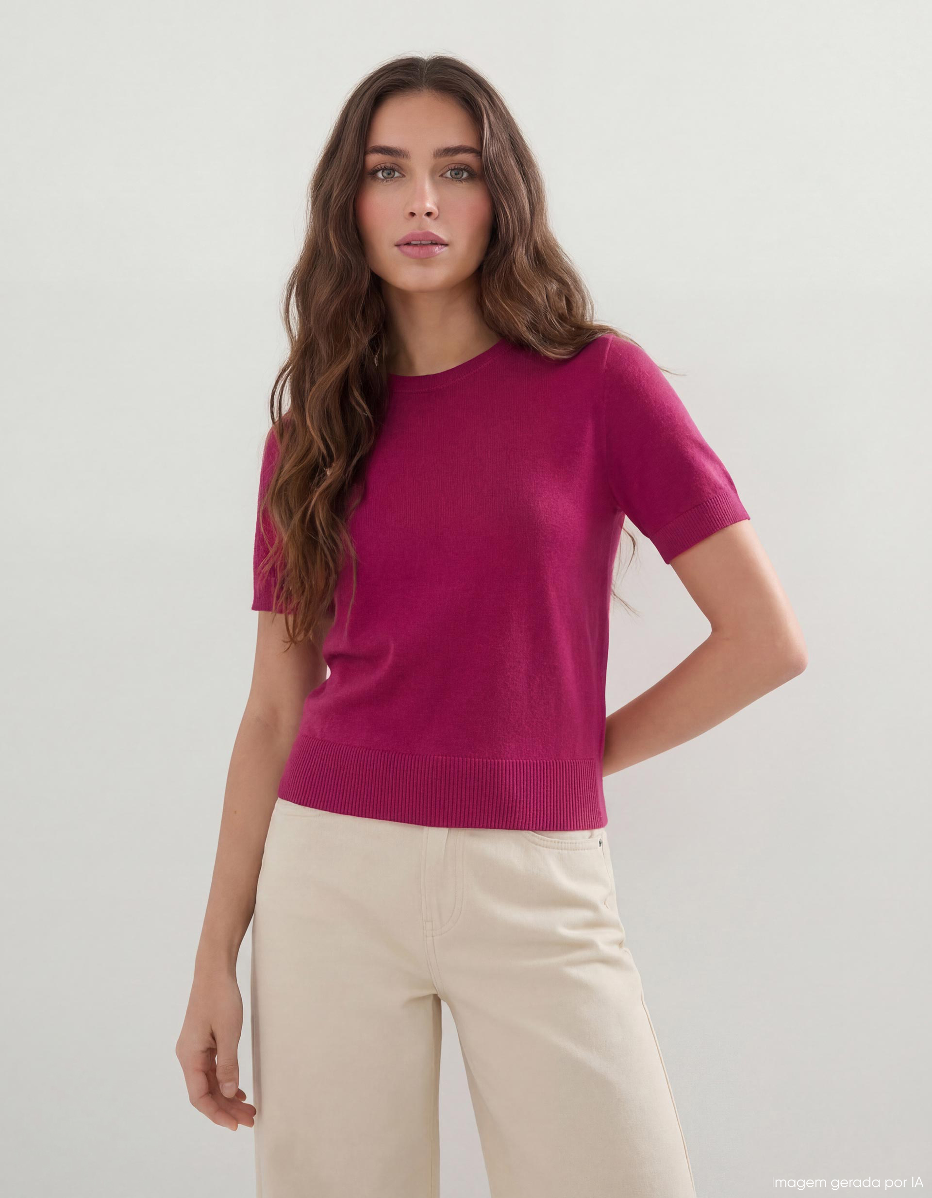 Camisola de Malha, Mulher, Rosa Escuro