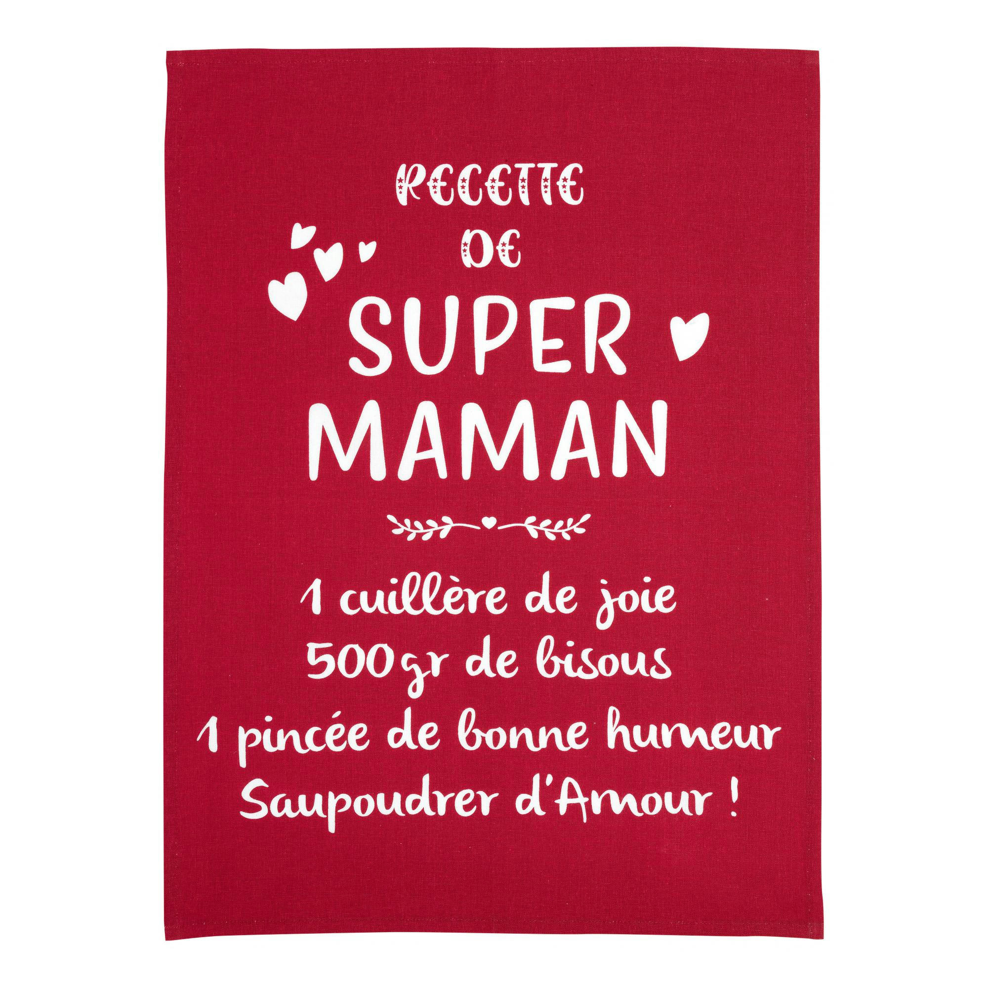 MESSAGES - Torchon message super maman en coton rouge 50 x 70