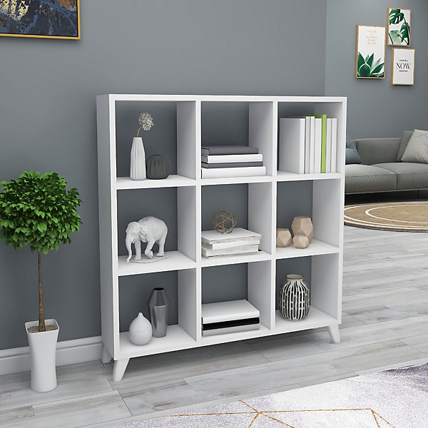 Bibliothèque Svedala à 9 compartiments de rangement 100 x 88 x 20 cm blanc en.casa