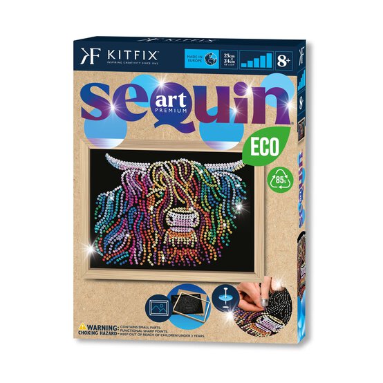 Kitfix Highland Cow Sequin Art Blue Premium Kit