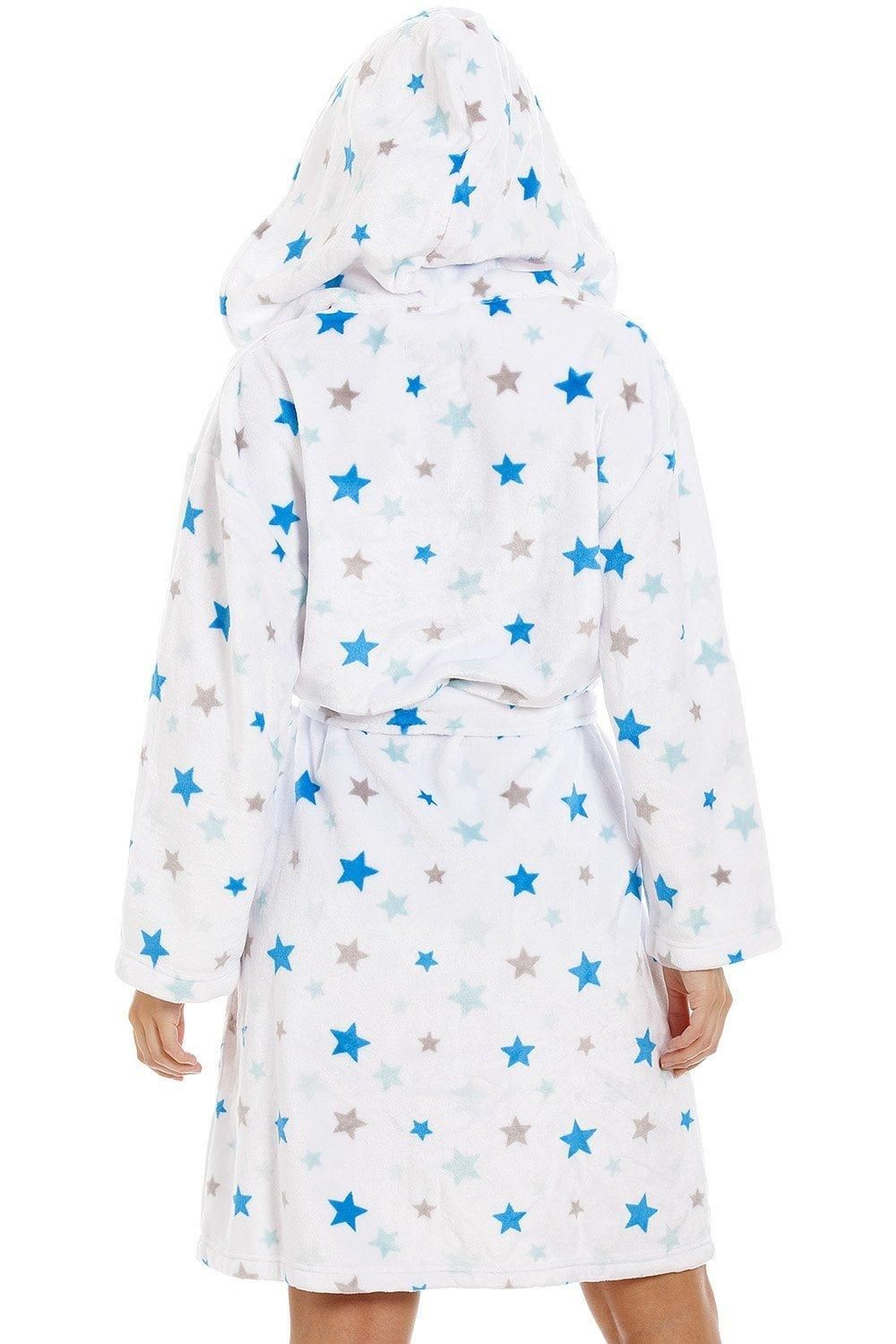 Camille Supersoft Fleece Star Print Hooded Bathrobe